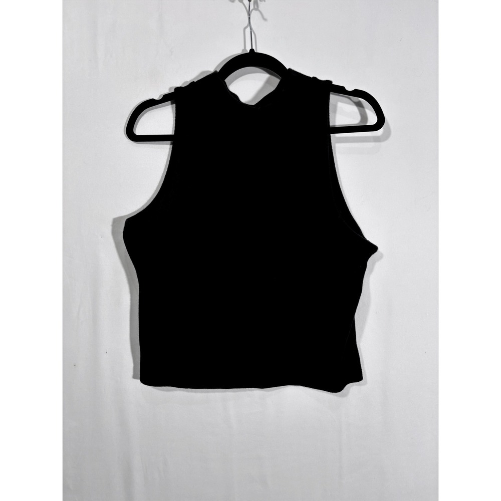 Chic Minimalist A New Day Mock Neck Ribbed Tank Top Women XL Black